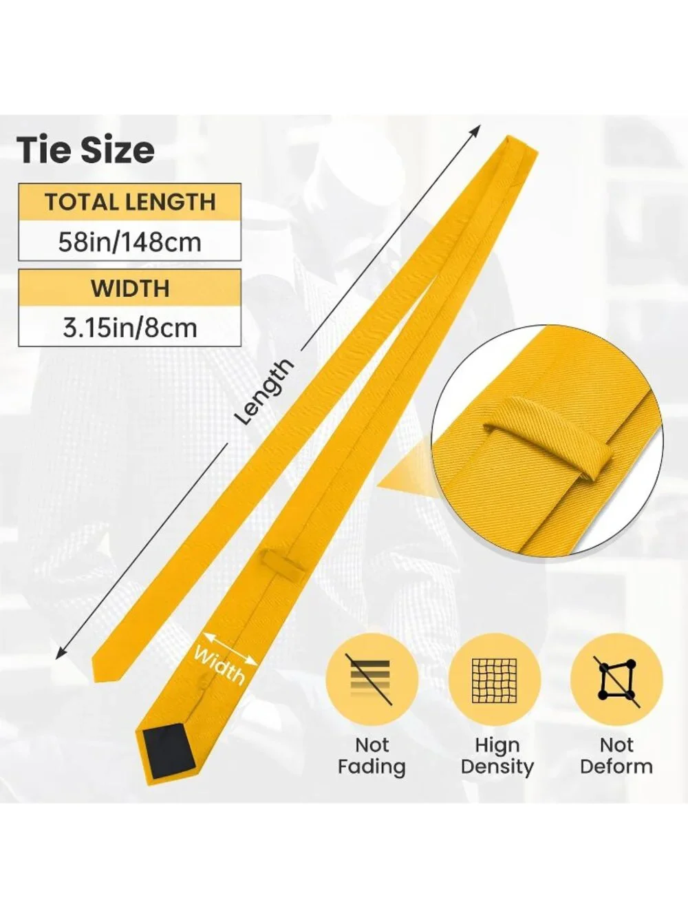 Men's Golden Twill Diagonal Textured Silk Formal Necktie For Business Dress
